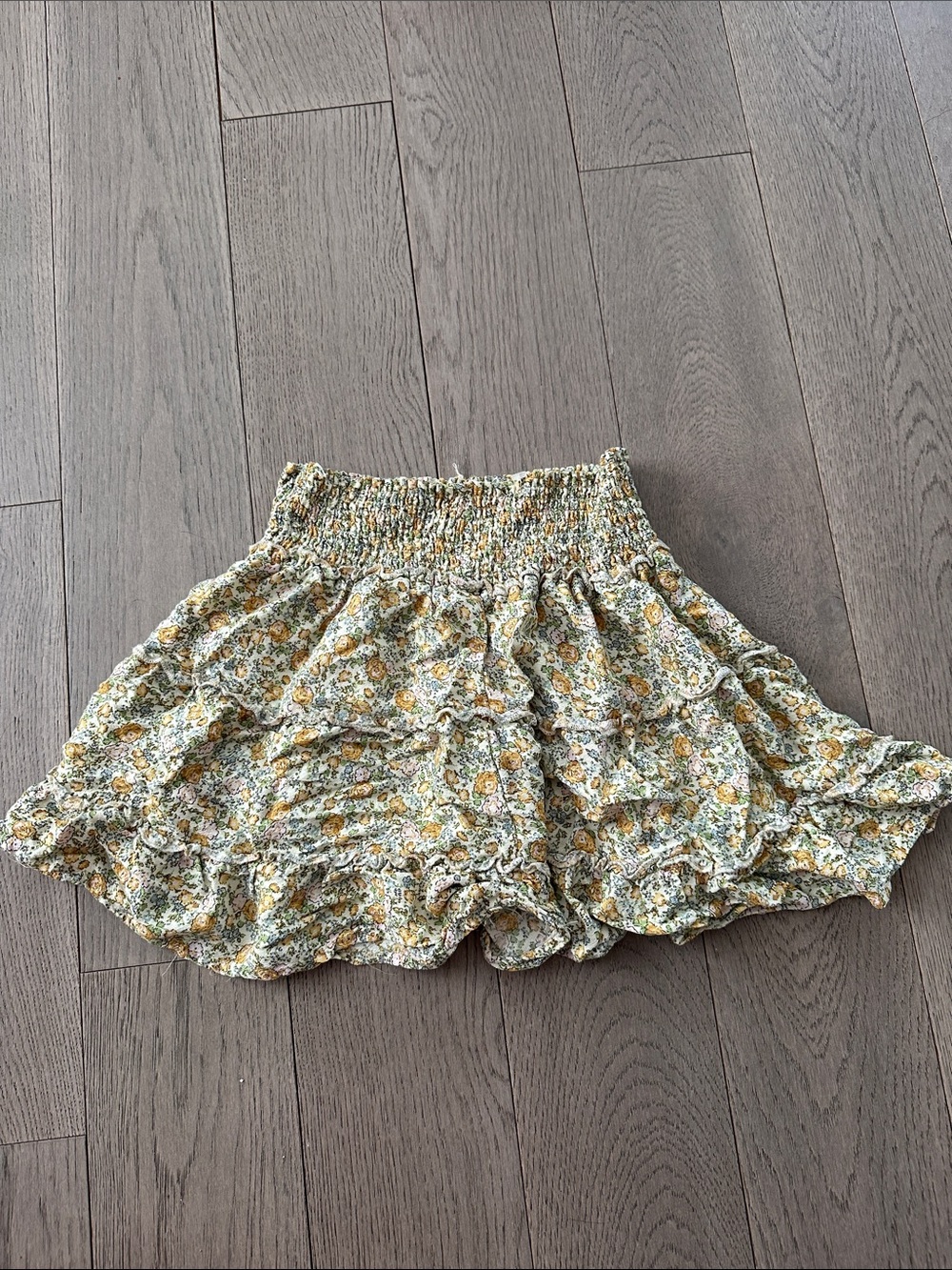 Floral Tiered Smocked Waist Mini Skirt - Yellow/Green